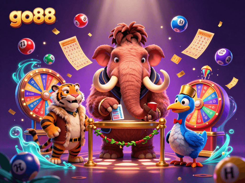 Go88 features an epic scene with a woolly mammoth bouncer, saber-tooth VIP, and dodo doorman.