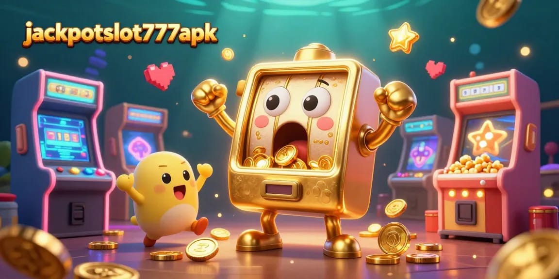 Experience jackpotslot777apk with a vibrant casino scene featuring joyful slot machines and thrilling gaming elements.