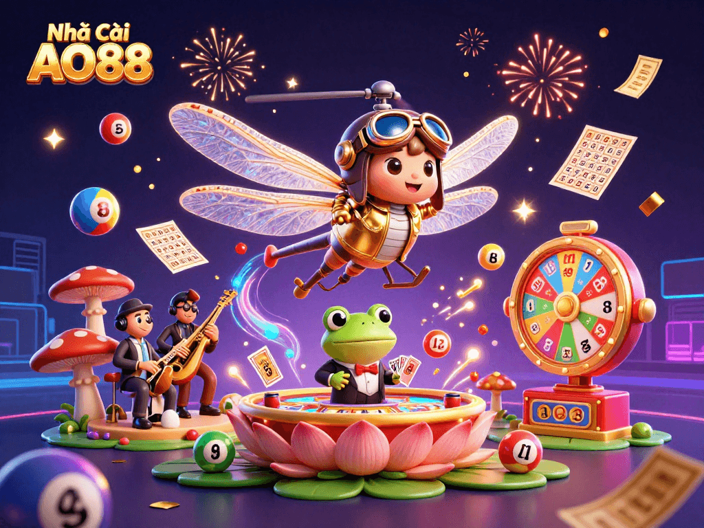 Spin to win with Nhà Cái AO88 at a vibrant casino scene featuring dynamic game elements.