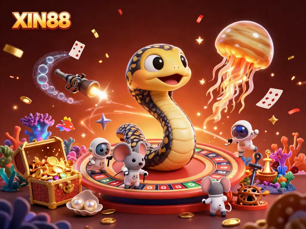 Experience the thrill of betting at XIN88 with vibrant visuals of cosmic characters and casino elements.