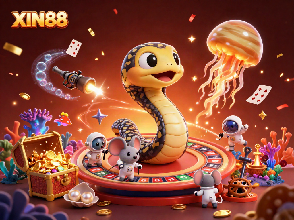 Experience the thrill of betting at XIN88 with vibrant visuals of cosmic characters and casino elements.