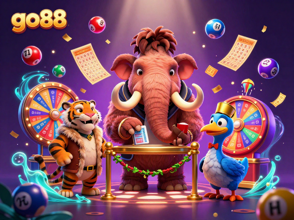 Go88 features an epic scene with a woolly mammoth bouncer, saber-tooth VIP, and dodo doorman.