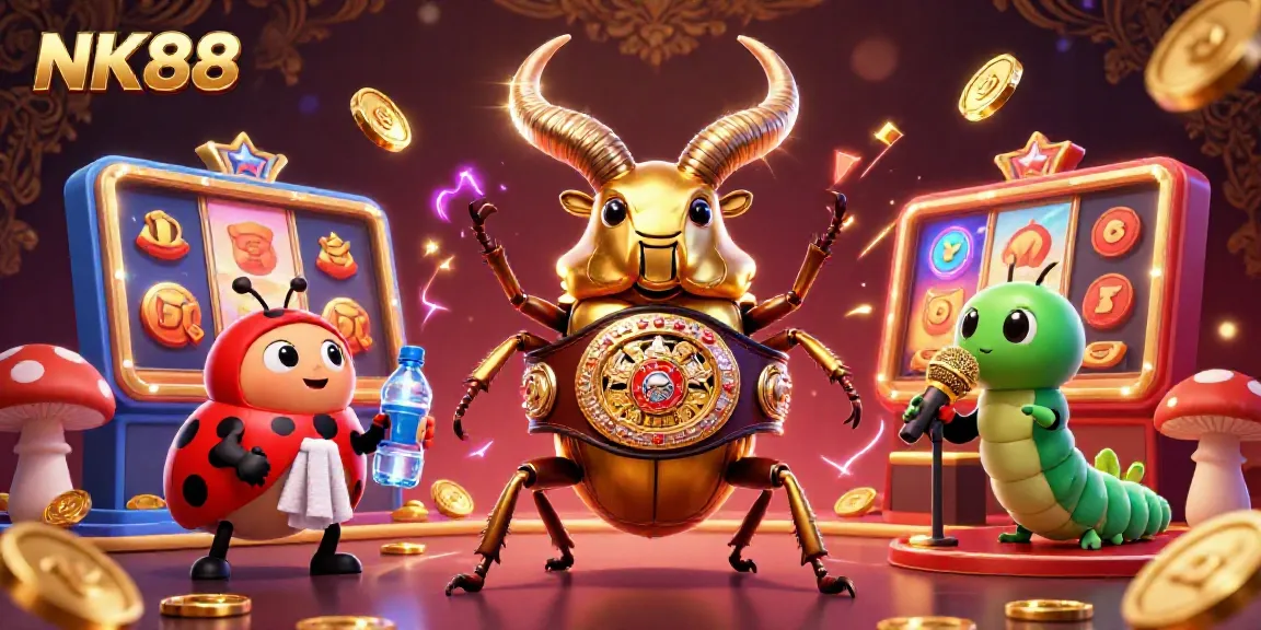NK88's exciting casino scene featuring a boxing beetle and gaming elements.