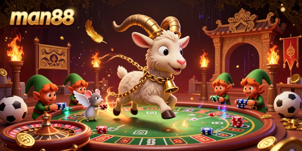 Experience exhilarating action at man88's vibrant casino with dynamic sports betting elements and playful characters.