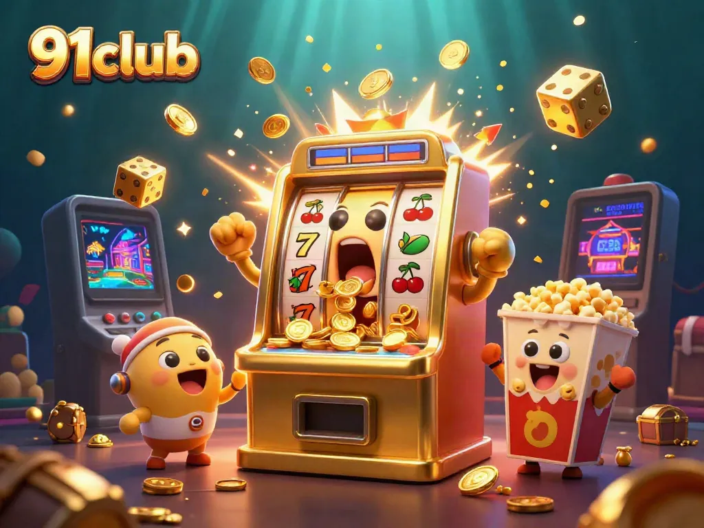 Experience the excitement of winning with 91club's jackpot celebration scene filled with colorful casino elements.