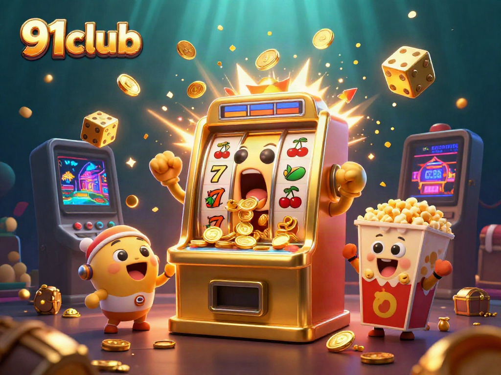 Experience the excitement of winning with 91club's jackpot celebration scene filled with colorful casino elements.