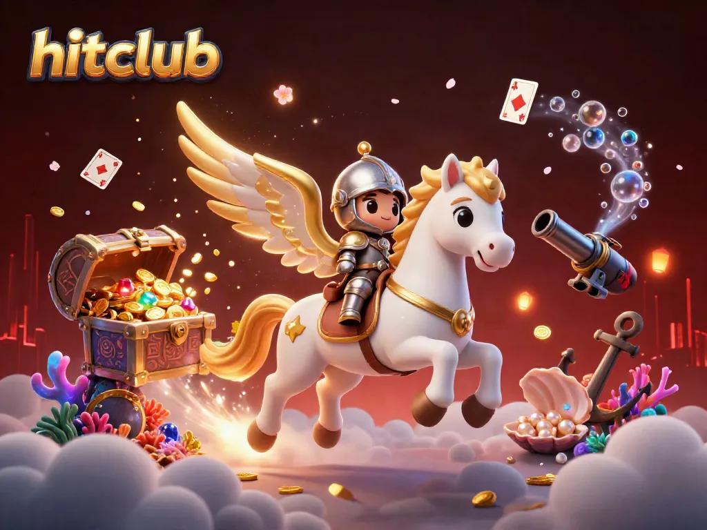 Engage with hitclub through an exciting 3D illustrated scene of gaming and adventure, filled with treasures and characters.