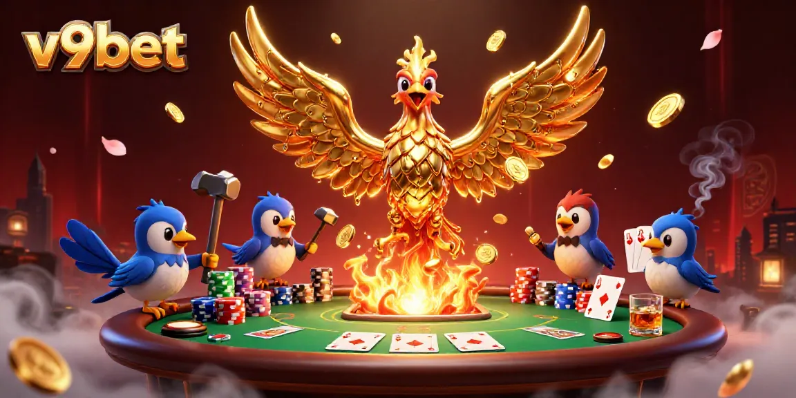 Experience thrilling gameplay with v9bet in this dynamic casino scene featuring vibrant poker elements.