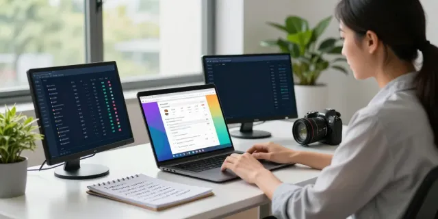 SEO specialist analyzing instant indexing metrics in a modern office.