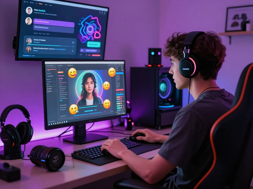 Engaging nsfw AI chat setup with colorful lights and tech gadgets.