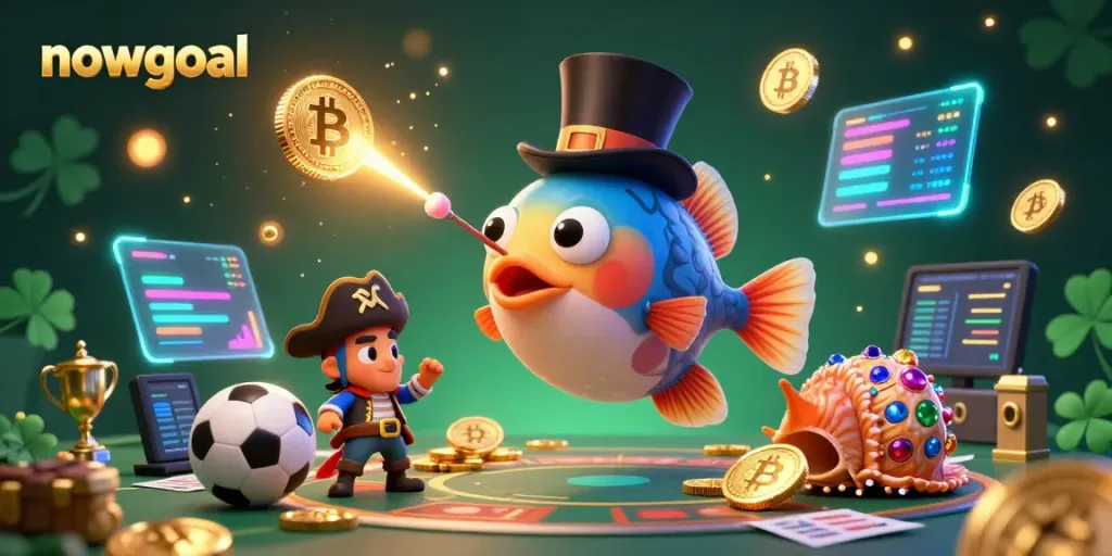 Engage in thrilling sports betting with nowgoal, illustrated in vibrant detail featuring characters attracting coins with energetic sports elements.