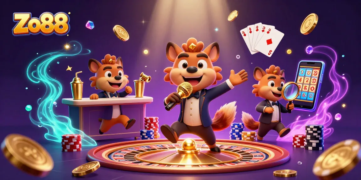 Experience the vibrant world of Zo88 with hyenas celebrating in a bustling comedy casino.