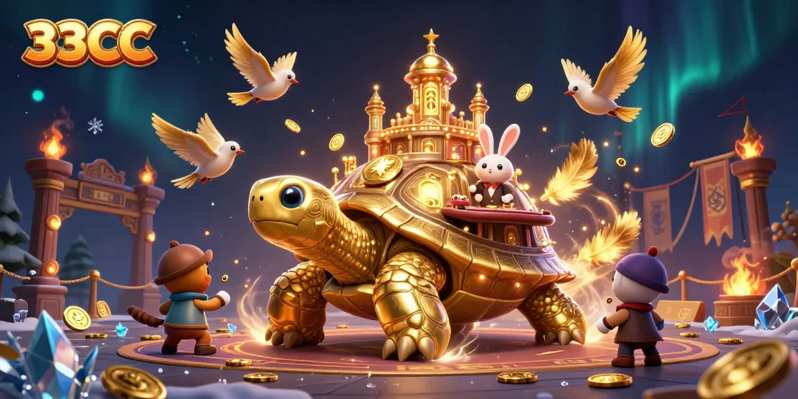 Play exciting poker at 33CC with vibrant golden tortoise casino scene full of rewards and animated fun.