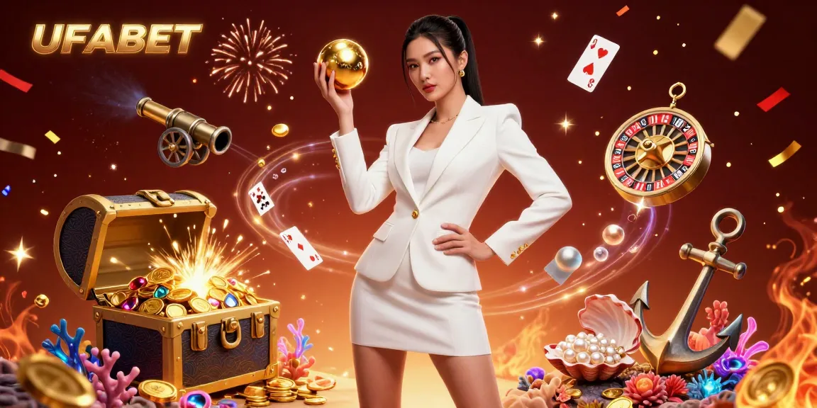 Win big with UFABET at this vibrant casino illustration showcasing luxurious gaming elements.