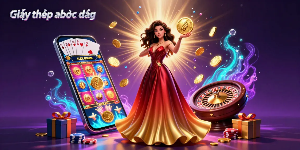 Engage with Giấy phép hoạt động in this vibrant casino scene featuring an Asian woman with a golden coin, embodying luck.
