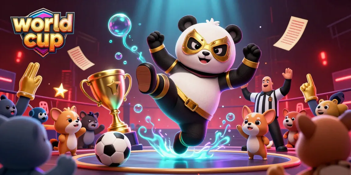 Exciting world cup sports betting scene with animated characters, sports balls, and vibrant effects.