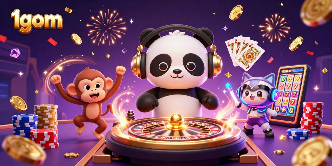 Experience the thrill of 1gom with a lively scene showcasing gaming elements and animated characters.