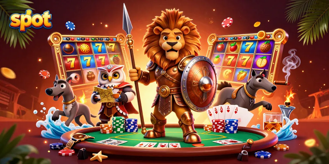 Experience thrilling slot action with 3D characters amidst vibrant reels and poker elements.