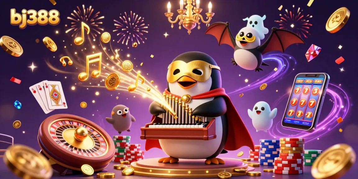 Spin to win with bj388's dynamic casino experience featuring vibrant characters and golden winnings.