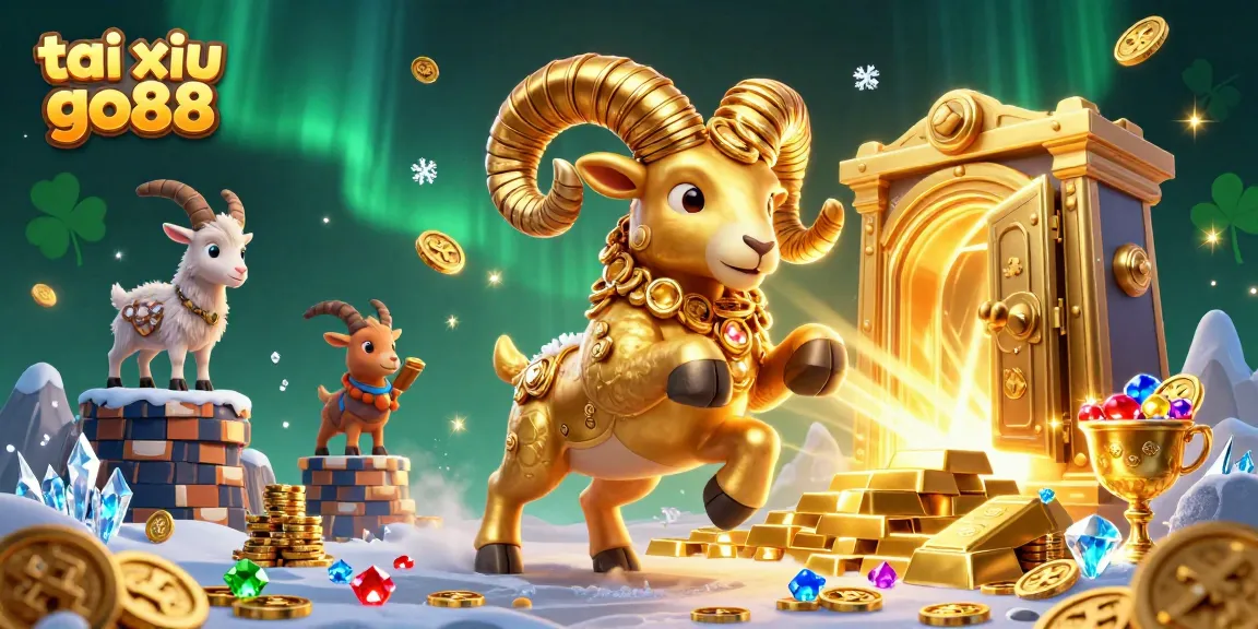 Tai xiu go88 unleashes excitement with a golden ram charging through a treasure-filled scene.