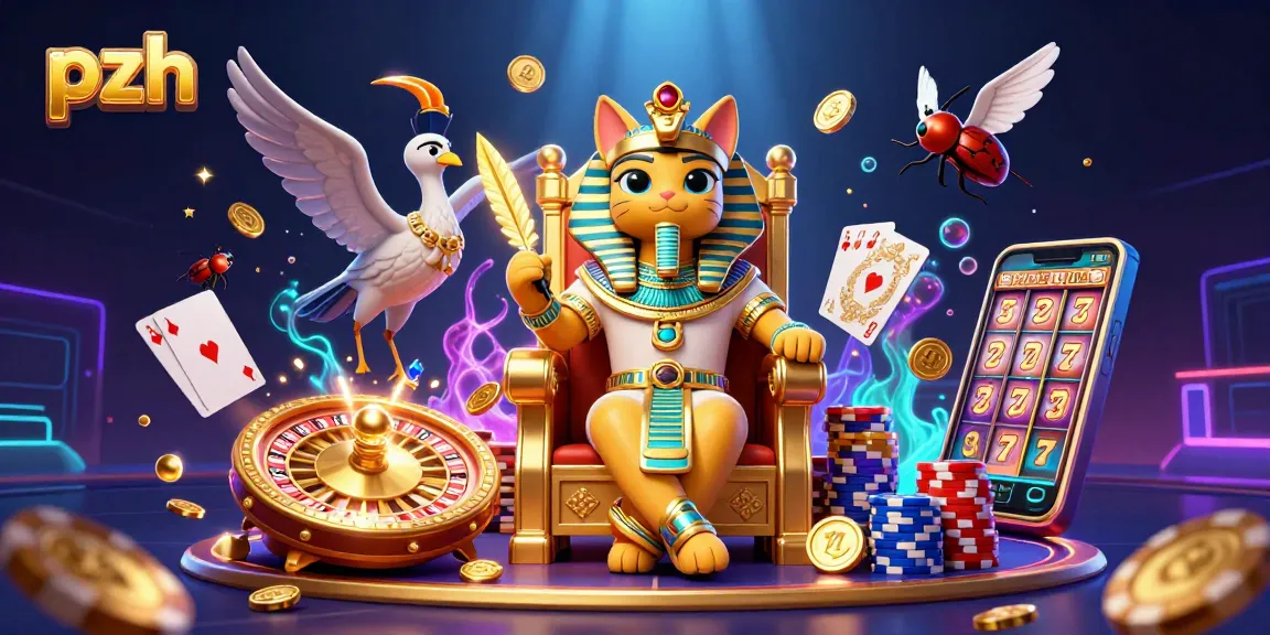 Engage with pzh’s thrilling 3D casino adventure featuring slots, colorful chips, and vibrant characters.
