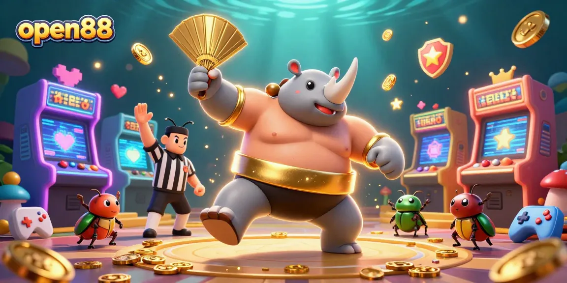 Join the excitement at open88 with this vibrant 3D illustration showcasing dynamic gaming action and colorful elements.