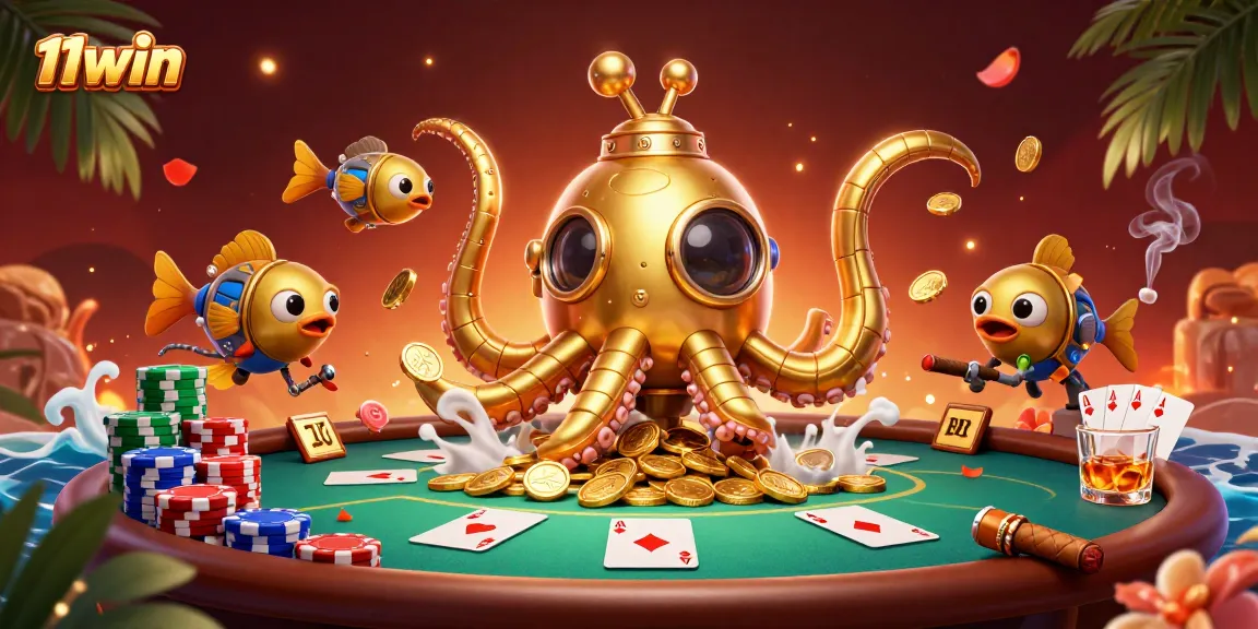 Playing with 11win at a vibrant poker table surrounded by golden treasures.