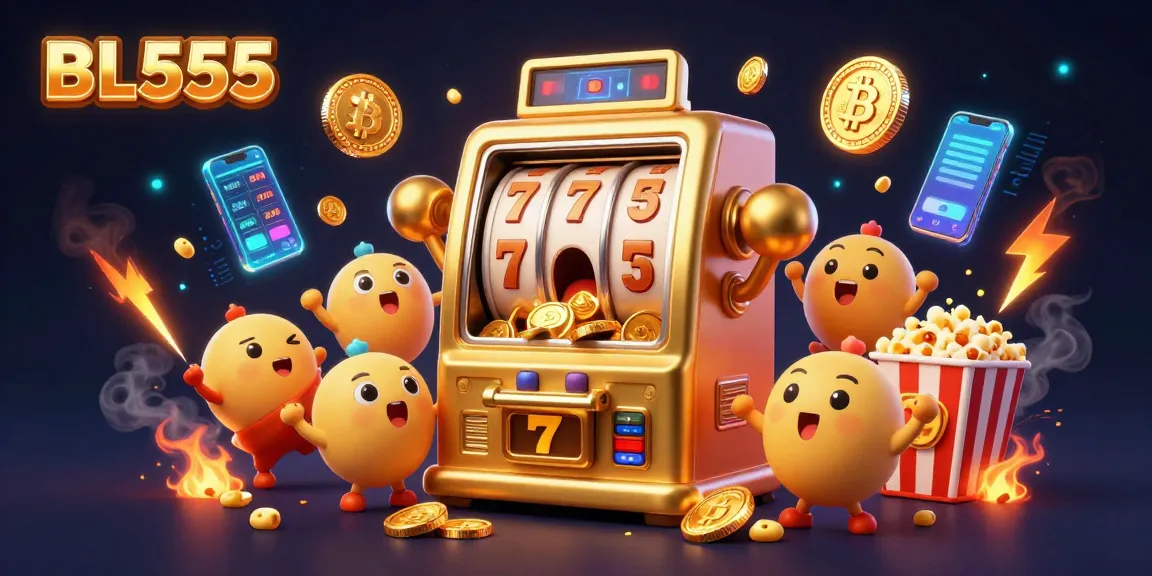 Experience the BL555 jackpot excitement as gold coins pour from the animated slot machine.