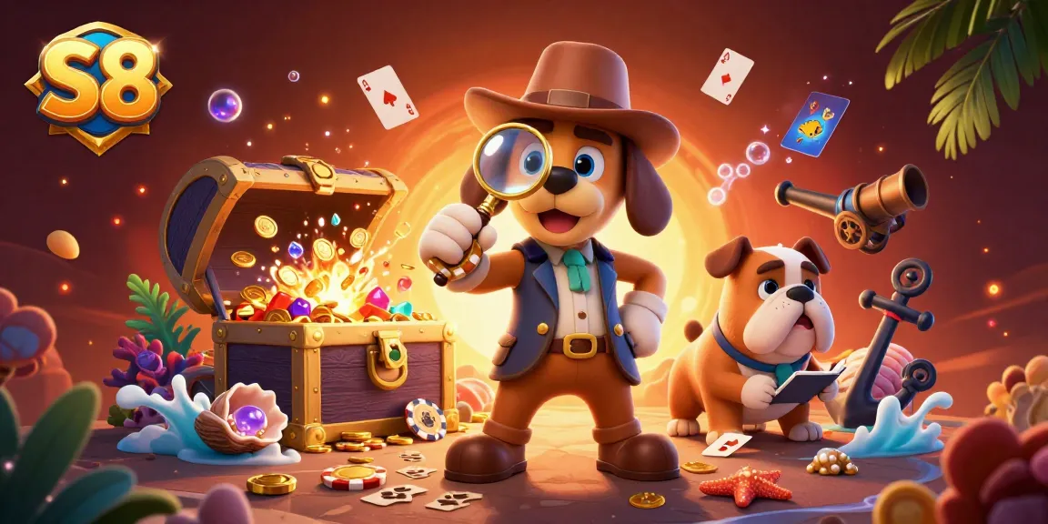 S8 players explore treasure hunting with unique gambling clues and vibrant casino elements underwater.