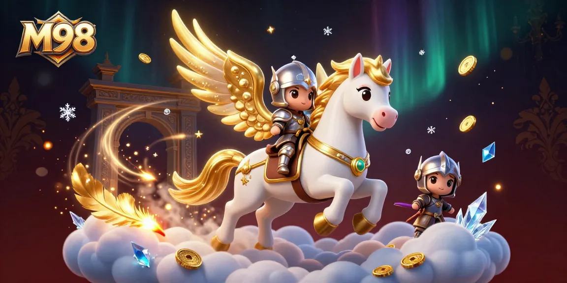 M98 offers thrilling gaming experiences with a stunning celestial horse and knight seamlessly integrated into the action.
