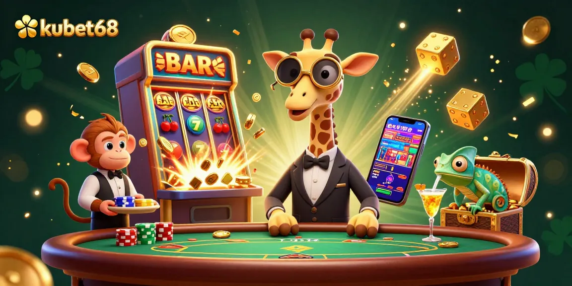 Experience thrilling gaming action at kubet68 with vibrant animated characters and casino elements.