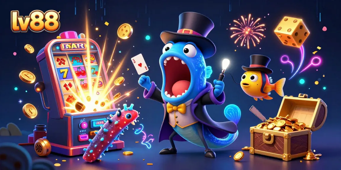 Engage with lv88 online gaming adventures in this vibrant 3D casino scene featuring dynamic characters and games.