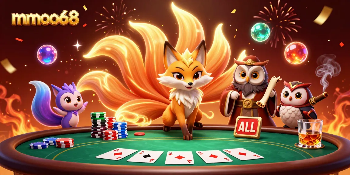 Engage with vibrant gameplay dynamics at mmoo68, featuring a colorful nine-tailed fox and wise owl.
