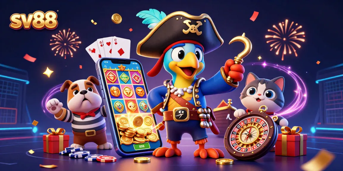 sv88 pirates celebrate gaming victories with colorful slot games and joyful characters